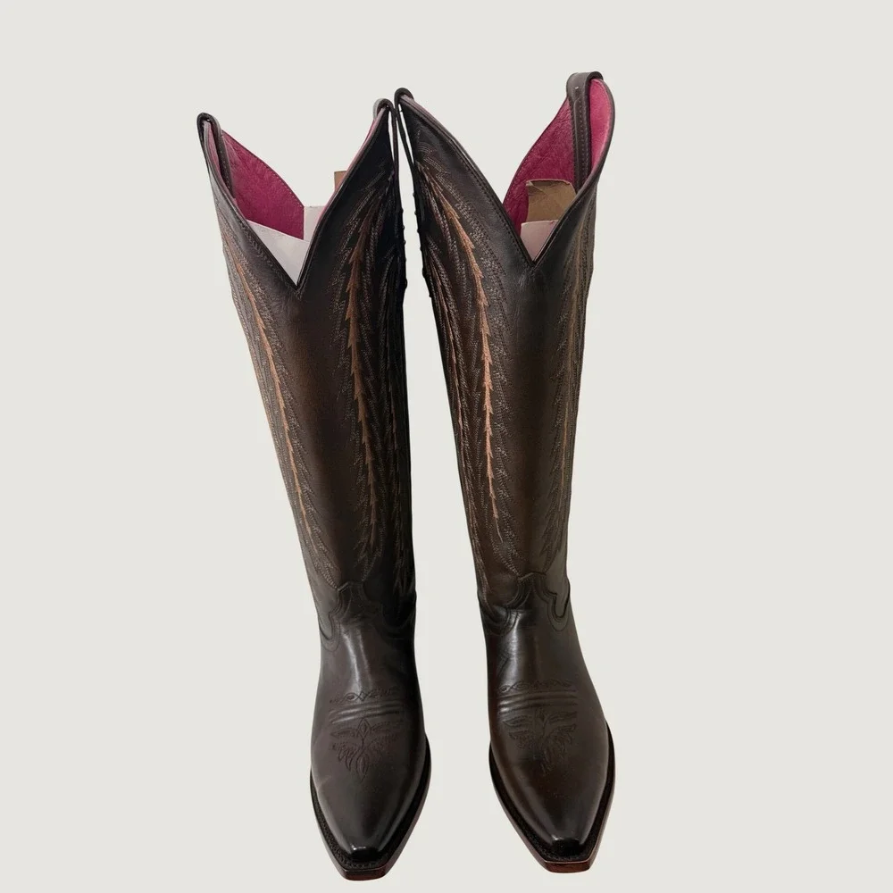 Rio Grande Katya Greco Maple Brown Leather Embroidered Cowboy Boots Women 6 EE